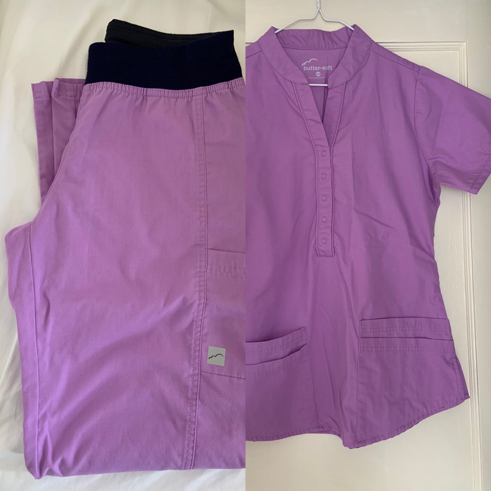 Women’s Lavender Butter Soft Scrub Top and Bottom XS